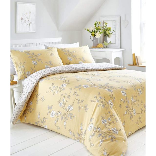 Abdiel Timeless Floral Easycare Polycotton Duvet Cover Set Etta Avenue Size: King Duvet Cover + 2 Standard Pillowcases, Colour: Ochre on Productcaster.