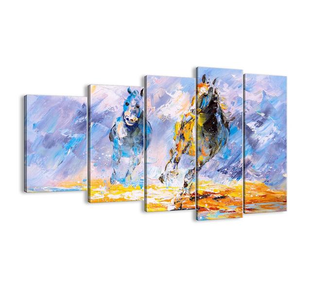 Gallop Through the Glow - 5 Piece Unframed Painting Print Set on Canvas Brayden Studio Size: 100cm H x 150cm W x 1.8cm D on Productcaster.