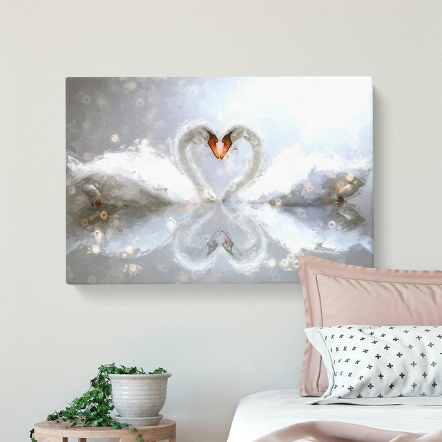 'Swans Forming a Love Heart in Abstract' Painting Print on Canvas East Urban Home Size: 50 cm H x 76 cm W on Productcaster.