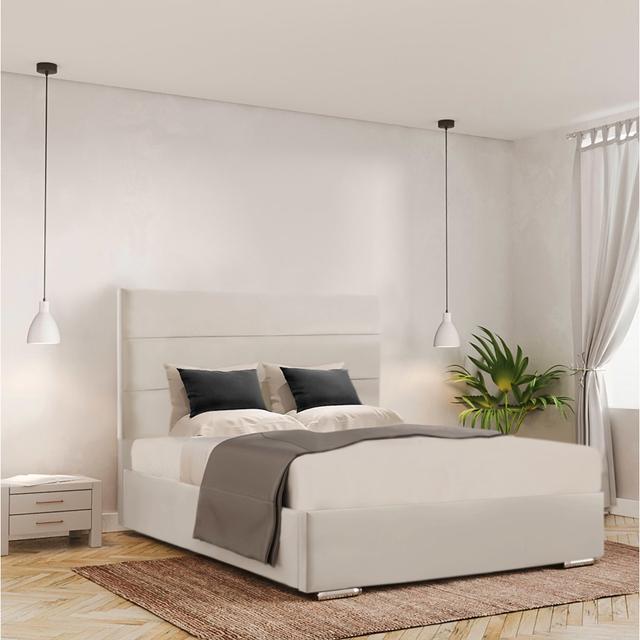 Cherle Bed Frame - Plush Velvet Ivy Bronx Upholstery: Cream, Size: UK Double (135 x 190 cm) on Productcaster.