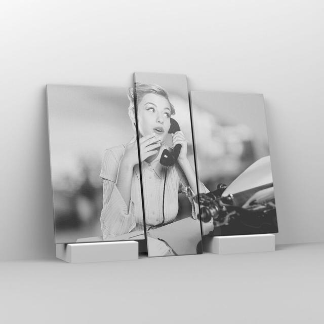 Vintage Black and White Telephoning - 3 Piece Wrapped Canvas Photograph Ebern Designs Size: 80cm H x 95cm W x 1.8cm D on Productcaster.