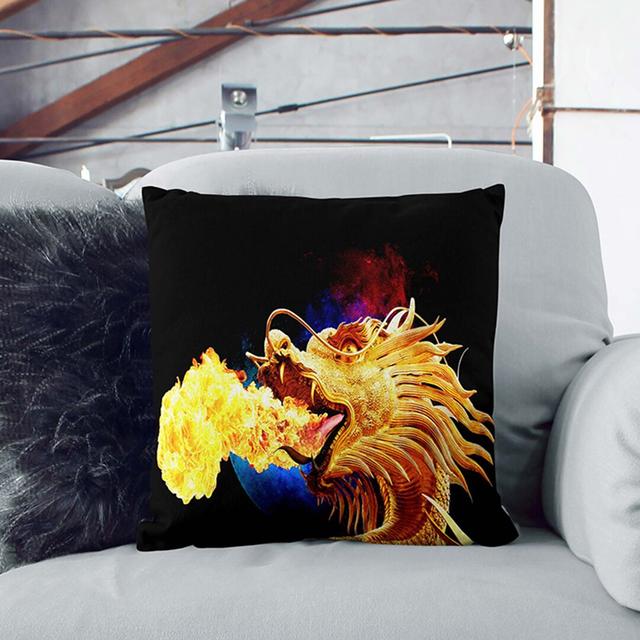 Golden Dragon Cushion with Filling East Urban Home Size: 40cm H x 40cm W x 15cm D on Productcaster.