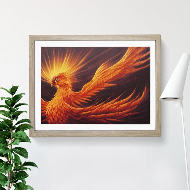 Bright Phoenix Bird - Single Picture Frame Print Marlow Home Co. Frame Colour: Oak Framed, Size: 25cm H x 34cm W x 2cm D on Productcaster.