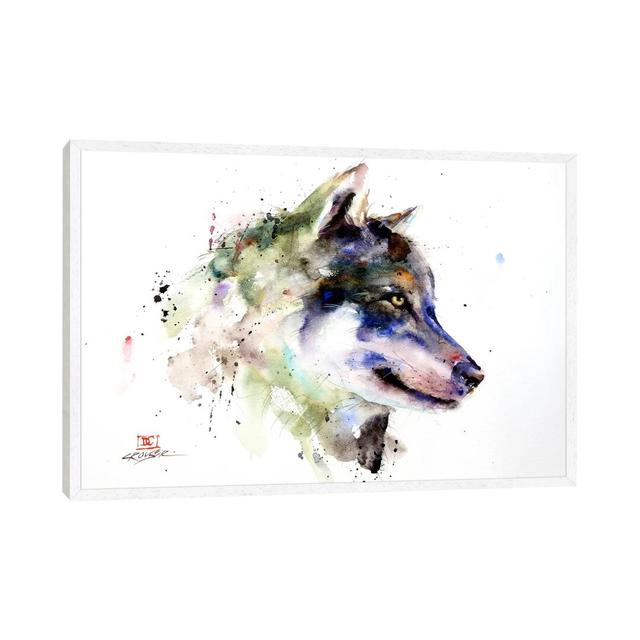 Wolf by Dean Crouser - Floater Frame Painting on Canvas Ebern Designs Frame Option: White on Productcaster.