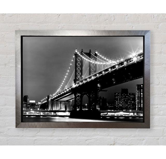 Brooklyn Bridge Lights B N W - Single Picture Frame Art Prints Bright Star Size: 100cm H x 141.4cm W x 3.4cm D on Productcaster.