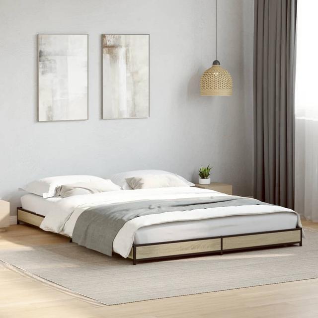 Vidaxl Bed Frame Engineered Wood And Metal 17 Stories Colour: Sonoma Oak, Size: Kingsize (5') on Productcaster.