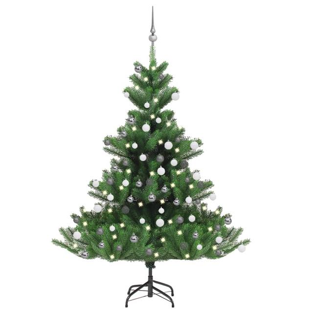 Christmas Tree Nordmann Fir Artificial Xmas Tree with LED and Ball Set The Seasonal Aisle Size: 150cm H on Productcaster.