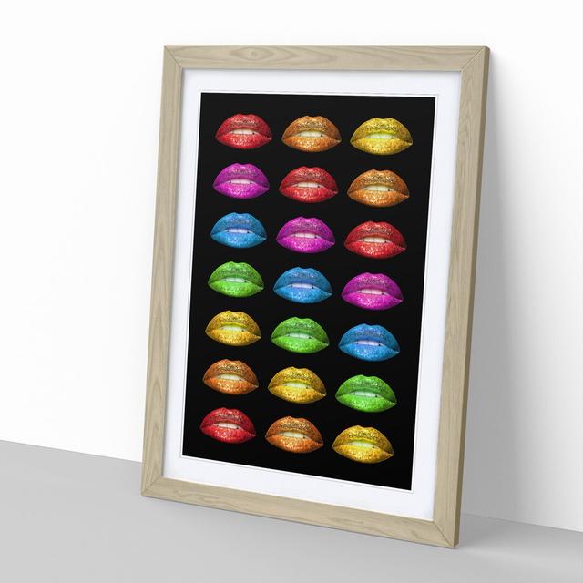 Rainbow Lips Black - Picture Frame Graphic Art on Wood East Urban Home Size: 90cm H x 65cm W x 2cm D, Frame Option: Oak Framed on Productcaster.