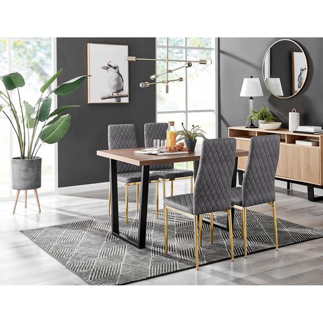 Edzard Marble Effect & Chrome Metal Rectangular Dining Table Set - 4 Luxury Velvet Dining Chairs Canora Grey Chair Colour: Grey/Gold, Table Top Colour on Productcaster.