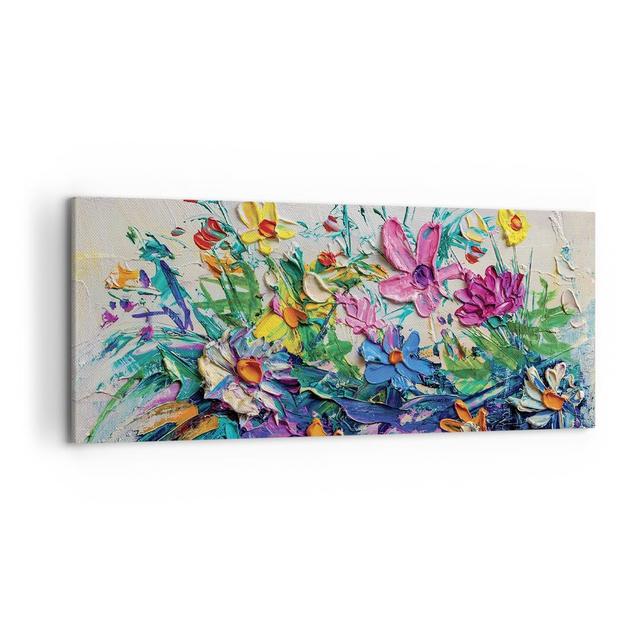 Flowers the Colors Impasto - Wrapped Canvas Painting Rosalind Wheeler Size: 50cm H x 120cm W x 1.8cm D on Productcaster.