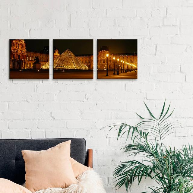 Louvre Paris France - 3 Piece No Frame Panoramic Print on Canvas Latitude Run Size: 40.64cm H x 121.92cm W x 1.91cm D on Productcaster.