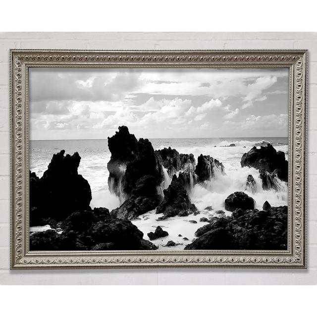 Crashing Waves Over Rocks B N W Framed Print Bright Star Size: 42cm H x 59.7cm W on Productcaster.