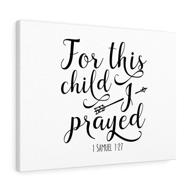 For This Child, I Prayed 1 Samuel 1:27 - Wrapped Canvas Typography Blue Elephant Size: 28cm H x 36cm W on Productcaster.