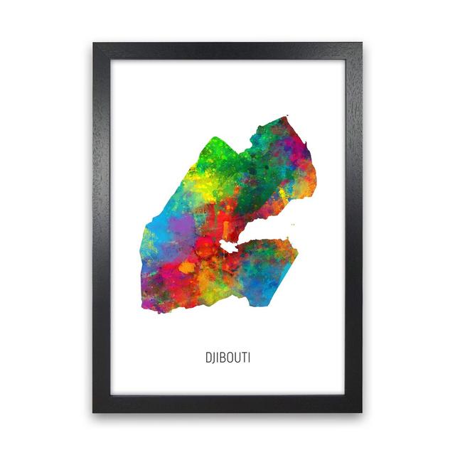 Djibouti Watercolour Map by Michael Tompsett - Print Latitude Run Size: 63cm H x 46cm W x 3cm D, Format: Black Framed on Productcaster.