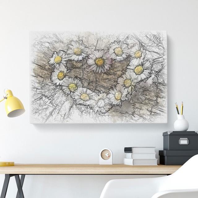 Daisy Heart Chain Sketch - Print East Urban Home Format: Wrapped Canvas, Size: 50cm H x 76cm W x 3cm D on Productcaster.