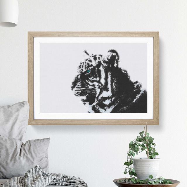 White Bengal Tiger in Abstract - Picture Frame Graphic Art Print East Urban Home Frame Option: Oak, Size: 50cm H x 76cm W x 2cm D on Productcaster.