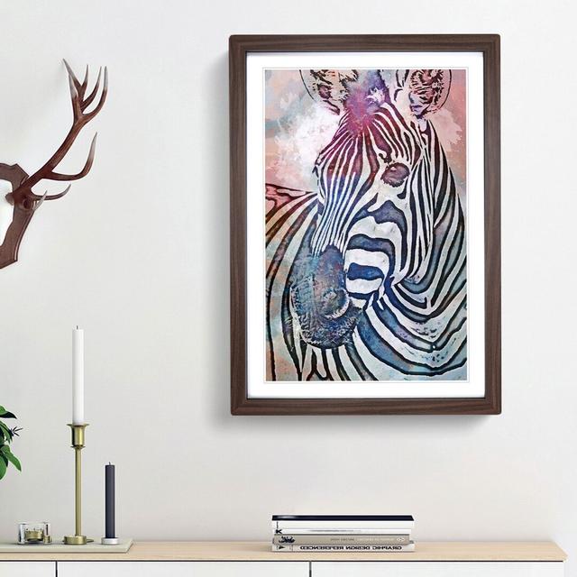 Colourful Zebra in Abstract - Picture Frame Graphic Art Print East Urban Home Size: 48cm H x 36cm W x 2cm D, Frame Option: Walnut Framed on Productcaster.