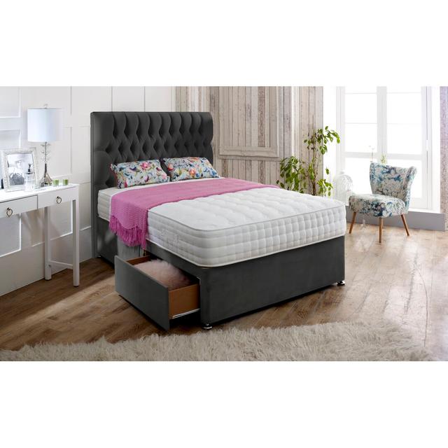 Chesterfield Divan Base 17 Stories Size: Super King (6'), Storage Type: No Drawer, Colour: Steel on Productcaster.