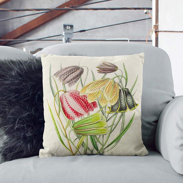 Illustration of Fritillaria Lily Flowers Cushion with Filling East Urban Home Size: 40cm H x 40cm W x 15cm D on Productcaster.