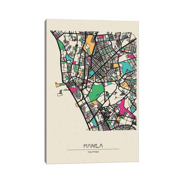 Manila, Philippines Map by Ayse Deniz Akerman - Wrapped Canvas Graphic Art Print Happy Larry Size: 152.4cm H x 101.6cm W x 3.8cm D on Productcaster.