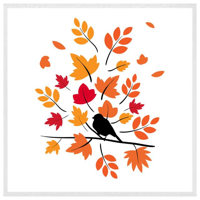 Hartstown Autumn Bird On Branch - Single Picture Frame Art Prints ClassicLiving Size: 61cm H x 61cm W x 4cm D, Frame Colour: White Framed on Productcaster.