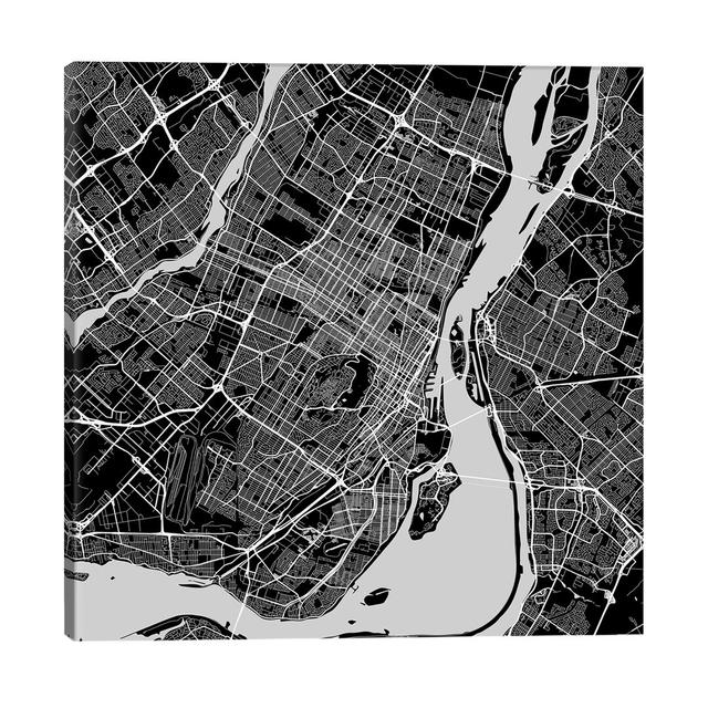 Montreal Urban Roadway Map (Black) - Wrapped Canvas Graphic Art Print Latitude Run on Productcaster.