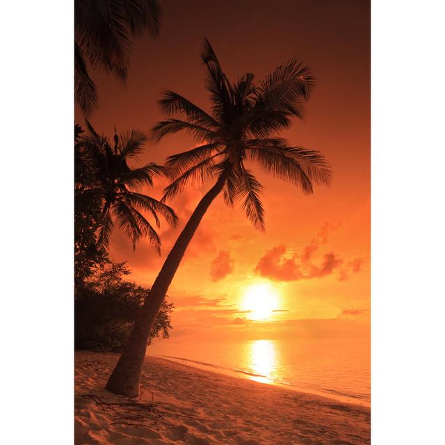 Beach Scene With Sunset - Wrapped Canvas Print 17 Stories Size: 76cm H x 51cm W x 3.8cm D on Productcaster.