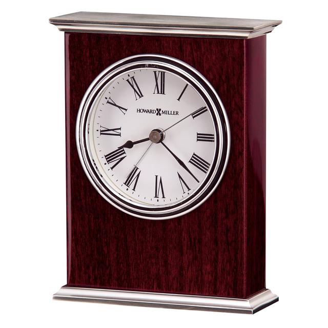 Traditional Roman Numeral Quartz Movement / Crystal Alarm Tabletop Clock in Rosewood Hall/Nickel/Polished Silver Blue Elephant on Productcaster.