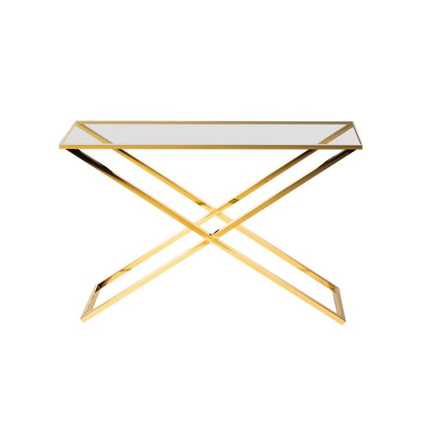 Stimpson 120Cm Console Table Canora Grey Colour (Table Base): Gold, Colour (Table Top): Clear on Productcaster.