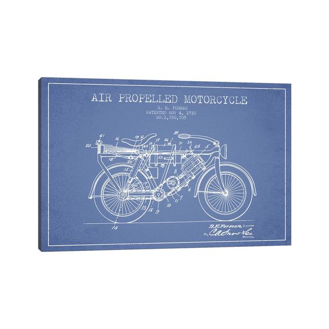 R.E. Forman Air-Propelled Motorcycle Patent Sketch (Light Blue) by Aged Pixel - Wrapped Canvas Drawing Williston Forge Size: 45.72cm H x 66.04cm W x 3 on Productcaster.