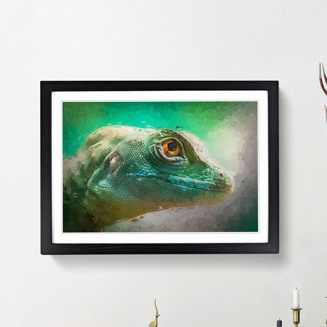 Green Lizard in Abstract - Picture Frame Graphic Art Print East Urban Home Size: 27cm H x 36cm W x 2cm D, Frame Option: Black Framed on Productcaster.