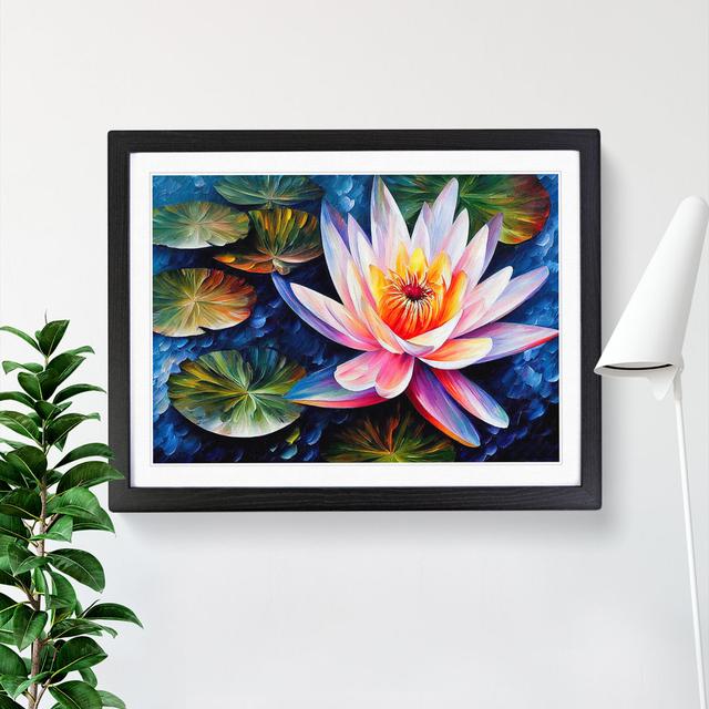 Painted Water Lily Flower - Picture Frame Painting Marlow Home Co. Format: Black Framed, Size: 46cm H x 64cm W x 2cm D on Productcaster.