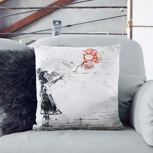 Balloon TV Girl by Banksy Cushion with Filling East Urban Home Size: 40 x 40 cm, Backing Colour: Stone on Productcaster.