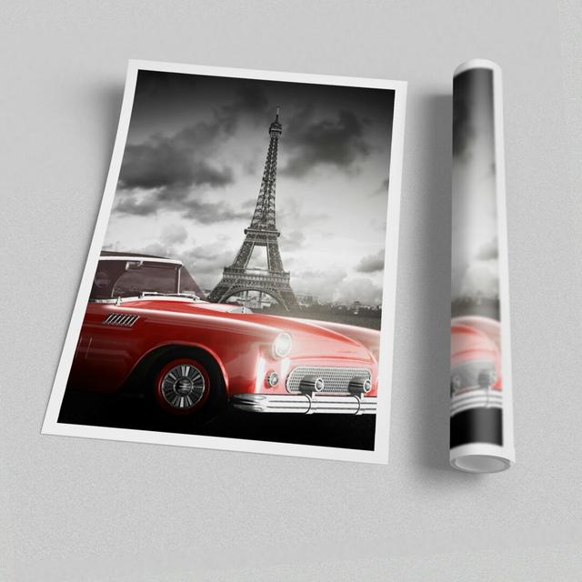 Eiffel Tower Retro Car - Graphic Art Print on Paper East Urban Home Size: 42 cm H x 59.4 cm W on Productcaster.