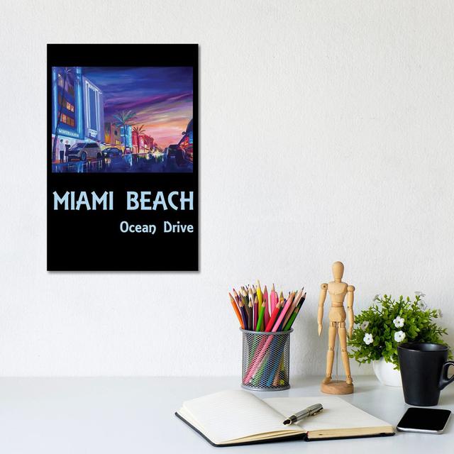 Miami Beach Ocean Drive Poster Happy Larry Size: 20.32cm W x 30.48cm H x 1.91cm D on Productcaster.