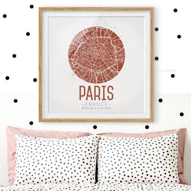 Paris City Plan - Vintage - Picture Frame Graphic Art Print on Paper East Urban Home Rahmenoptionen: Natural oak, Size: 70cm H x 70cm W on Productcaster.