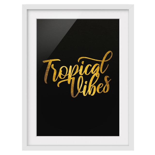 Gold - Tropical Vibes on Black - Picture Frame Typography 17 Stories Size: 70cm H x 50cm W x 2cm D, Frame Option: White Framed on Productcaster.