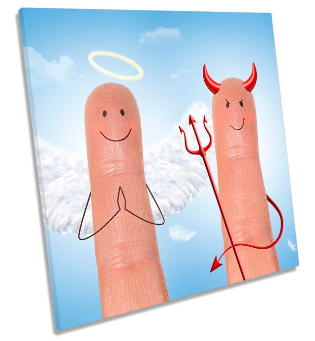 Angel Devil Funny Fingers Picture CANVAS WALL ART Print Blue Maturi Size: 91.4cm H x 91.4cm W on Productcaster.