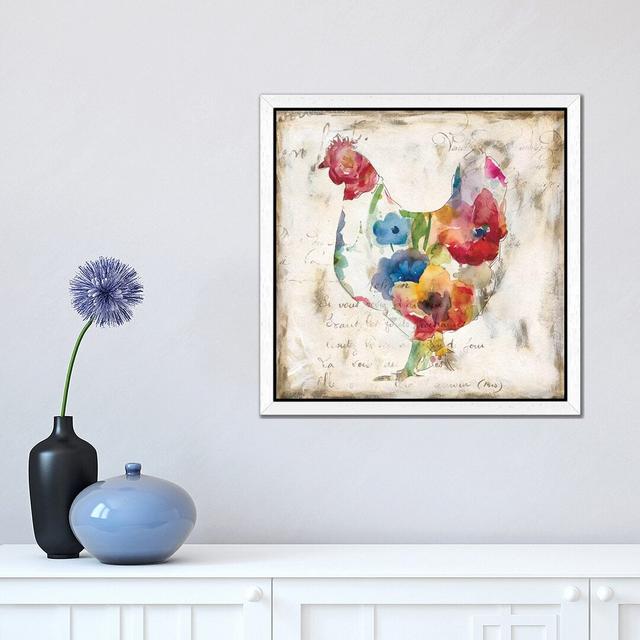 Flowered Hen' by Carol Robinson - Painting Print August Grove Size: 66.04cm H x 66.04cm W x 3.81cm D, Format: White Floater Framed on Productcaster.