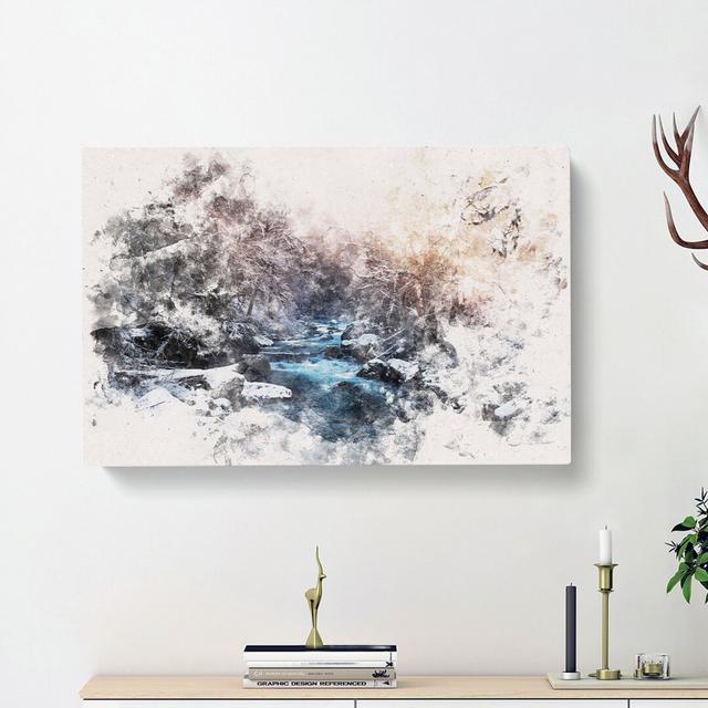 Winter Forest & Stream in Canada - Wrapped Canvas Graphic Art Print East Urban Home Size: 60cm H x 91cm W x 3cm D on Productcaster.