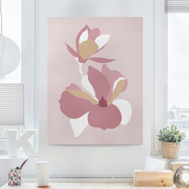 Line Art Blüten Pastell Rosa by Kein Künstler - Wrapped Canvas Print Bilderwelten Size: 120cm H x 90cm B on Productcaster.