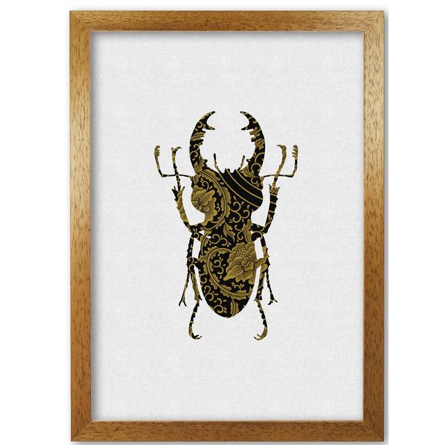 Black And Gold Beetle II - Print East Urban Home Format: Honey Oak Frame, Size: 85 cm H x 60 cm W x 5 cm D on Productcaster.