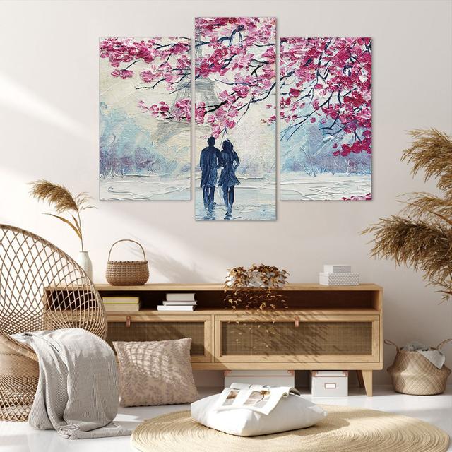 Couple Paris Tree - 3 Piece Wrapped Canvas Painting Rosalind Wheeler Size: 100cm H x 130cm W x 1.8cm D on Productcaster.