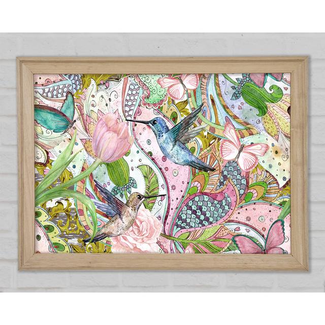 Hummingbird Paradise Pattern - Single Picture Frame Art Prints August Grove Size: 42cm H x 59.7cm W x 1.5cm D on Productcaster.