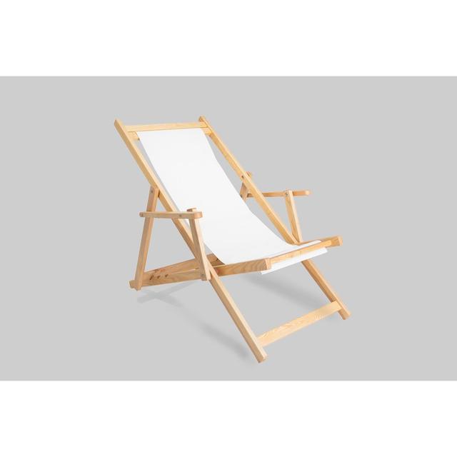 Villela Folding Deck Chair Dakota Fields Colour (Fabric): White, Colour (Frame): Natural on Productcaster.