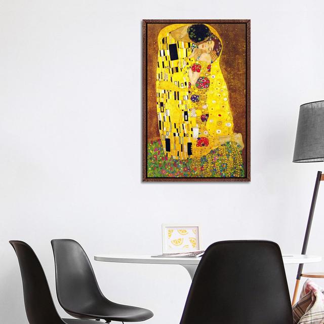 The Kiss by Gustav Klimt - Painting Print on Canvas Three Posts Format: Brown Floater Framed, Size: 101.6cm H x 66.04cm W x 3.81cm D on Productcaster.