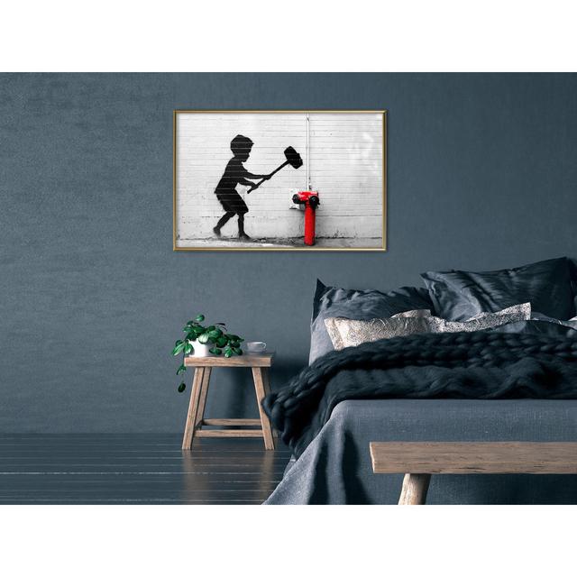 Gerahmtes Poster Banksy Hammer Boy ModernMoments Rahmenauswahl: Goldener Rahmen, Größe: 60 cm H x 90 cm B x 1,5 cm T on Productcaster.