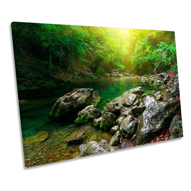 Mountain River Forest Landscape - Wrapped Canvas Art Prints Union Rustic Size: 81.3cm H x 121.9cm W x 4cm D on Productcaster.