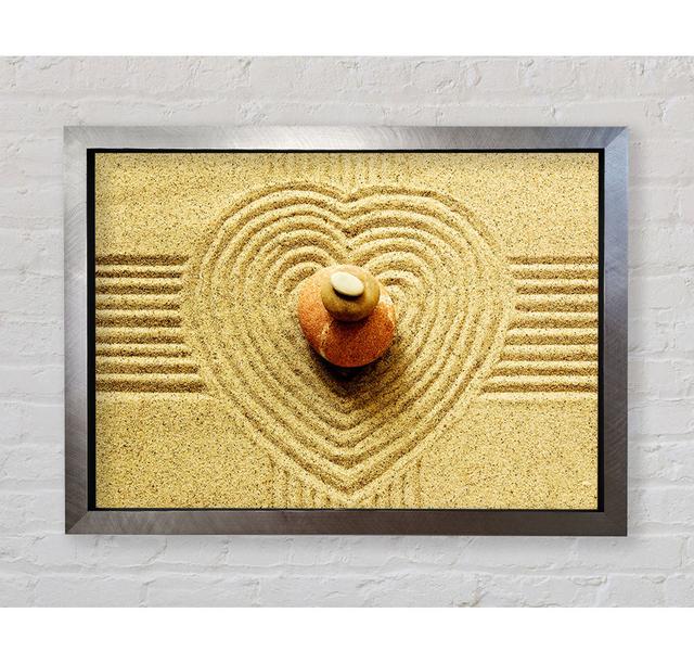 Gerahmtes Leinwandbild Love Heart Sand Stone Brayden Studio Größe: 100,1 cm H x 141,4 cm B x 3,4 cm T, Farbe: Gelb, Format: Poster mit silberfarbenem on Productcaster.