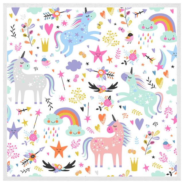 Baidland Unicorns - Single Picture Frame Print Zoomie Kids Frame Option: White Framed, Size: 61cm H x 61cm W x 4cm D on Productcaster.